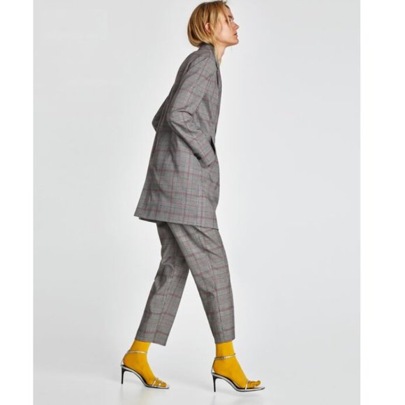 NWOT Zara Grey Plaid Checked Double Breast Coat Size M - Picture 3 of 13